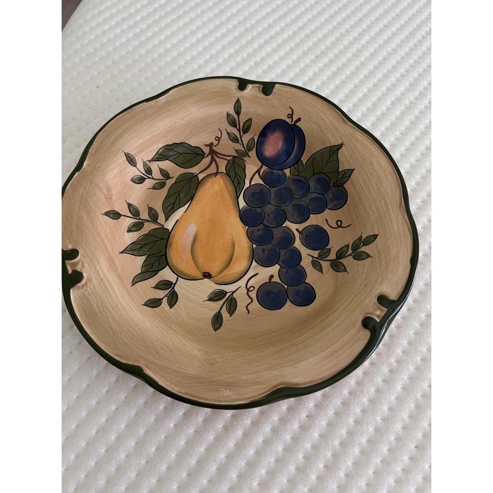 Home Trends Fruit Harvest Scalloped Ceramic Salad Plate Pear Grapes Plum 8.25"